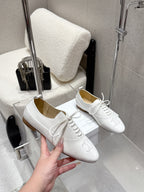 Celine 25 Lise Perforated Triomphe Richelieu Shoe White Lambskin 554196
