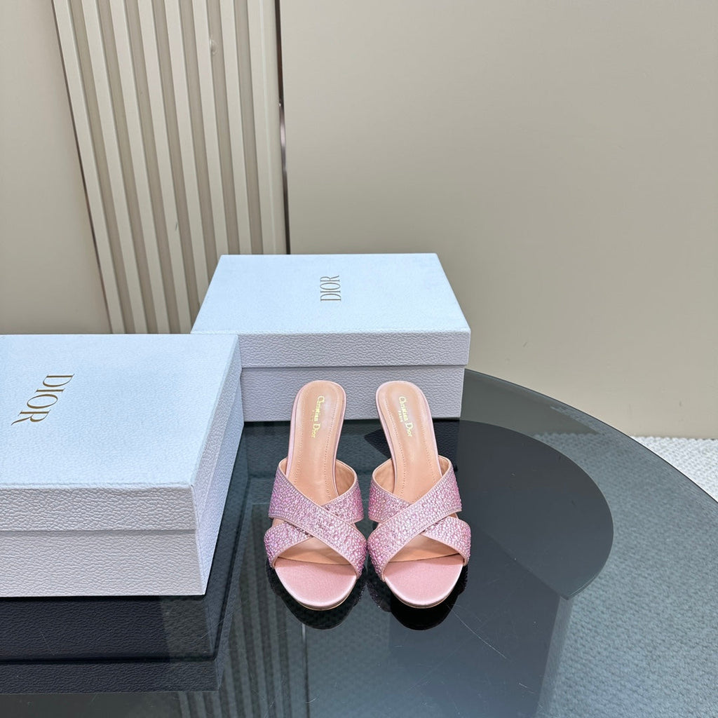 CD Tribales Heeled Slide 80mm Light Pink Lambskin And Studded With Stones