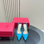 VLOGO SIGNATURUE CERULEAN BLUE PATENT LEATHER SLINGBACK PUMP 80MM