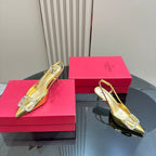 Vlogo Glow Laminated Nappa Leather Slingback Pump 65mm Gold 999042