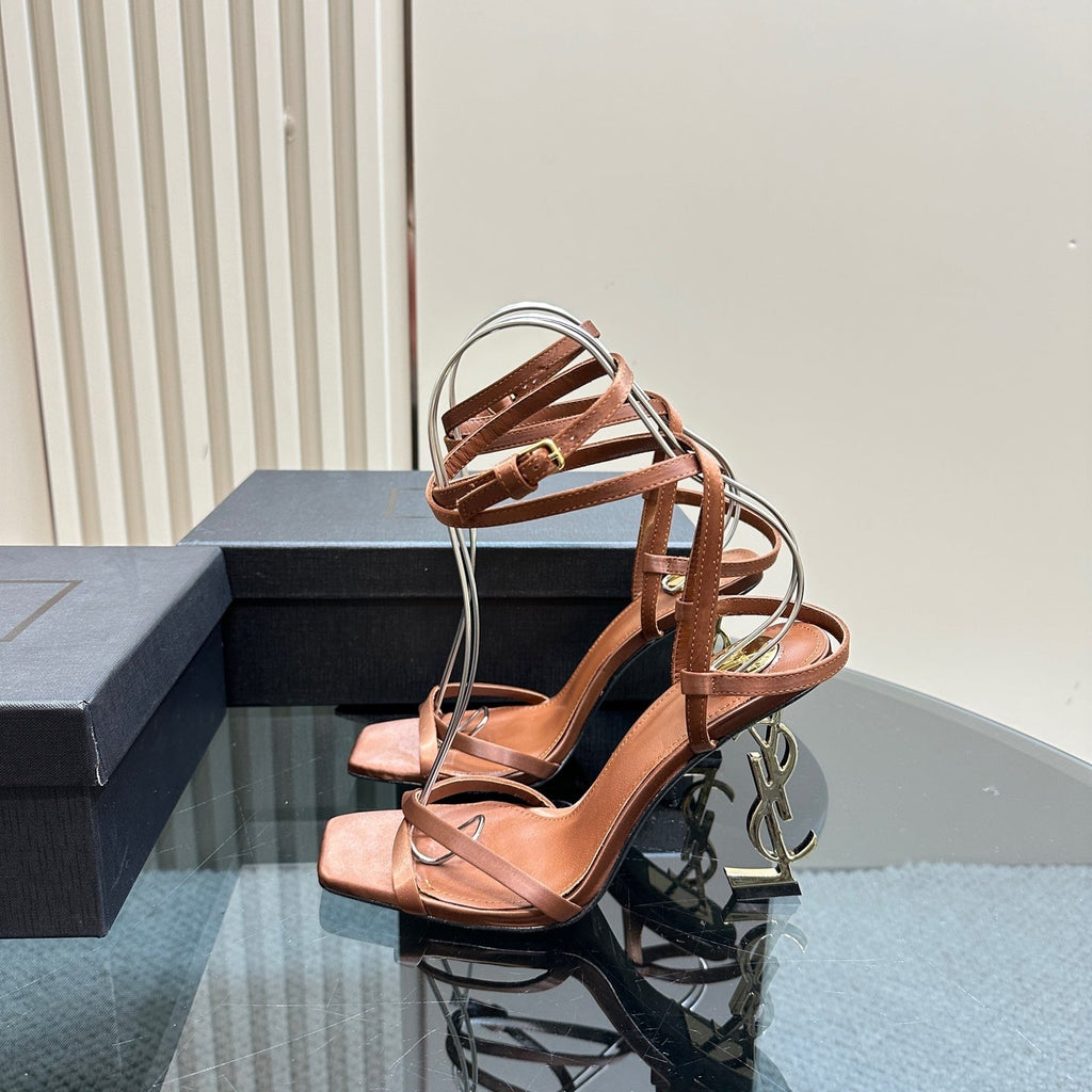 OPYUM HIGH SANDALS IN BROWN SILK