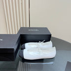 CC 25 Mary Jane Flat White Leather with Fabric 239409