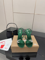 CL Diamond Sandals 10.5cm Green Silk 299881