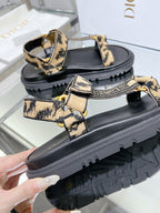 CD D-Wave Sandal In Drak Beige Black Cowhide 100765