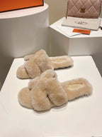 Hermes Oran Sandal Beige Sheep Fur 406993