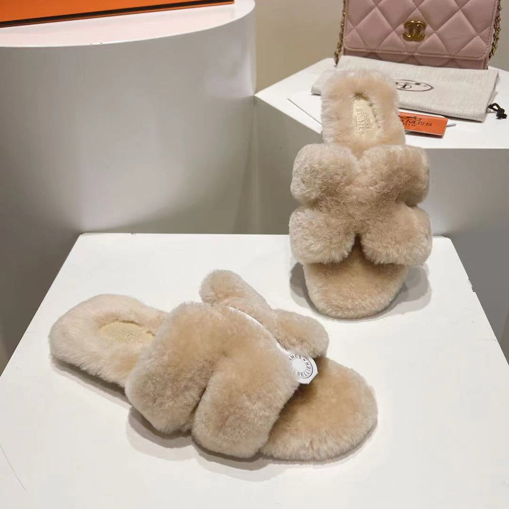 Hermes Oran Sandal Beige Sheep Fur 406993