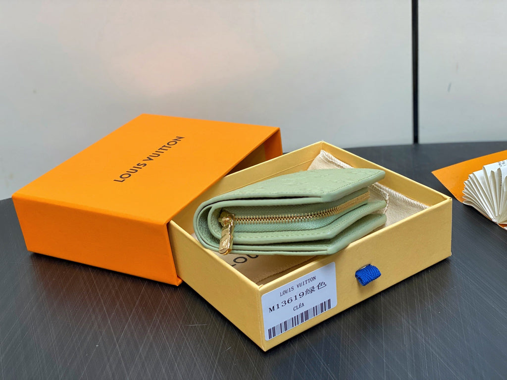 LV x TM Portfolio Claire Green Gold Leather 329879