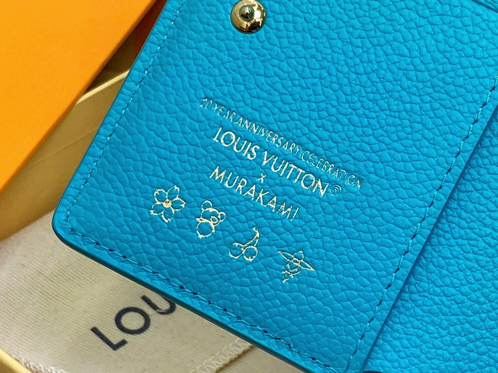LV x TM Portfolio Claire Blue Gold Leather 329917