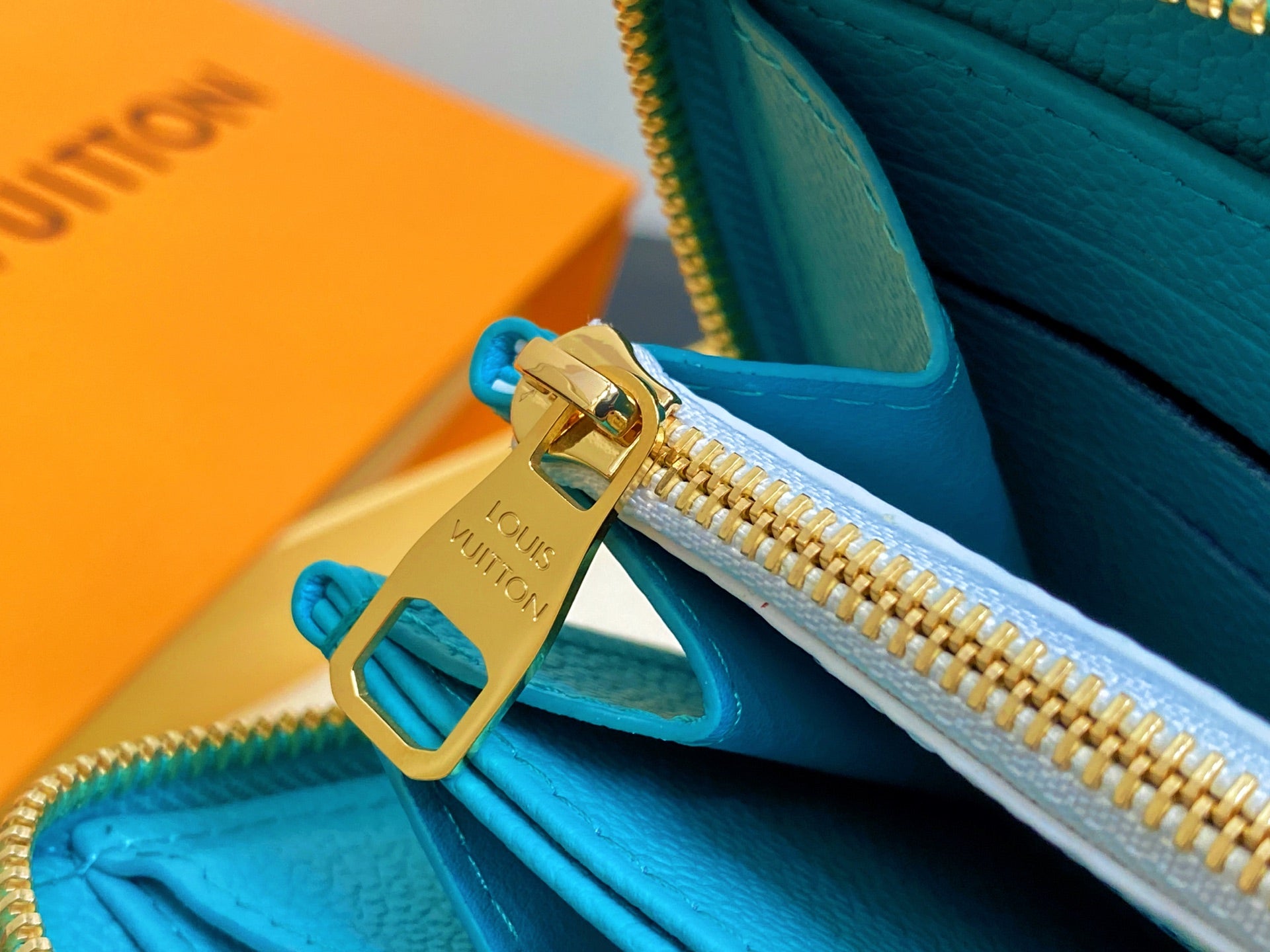 LV Ã— TM Zipper Wallet Blue Gold Leather 329915