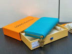 LV Ã— TM Zipper Wallet Blue Gold Leather 329915