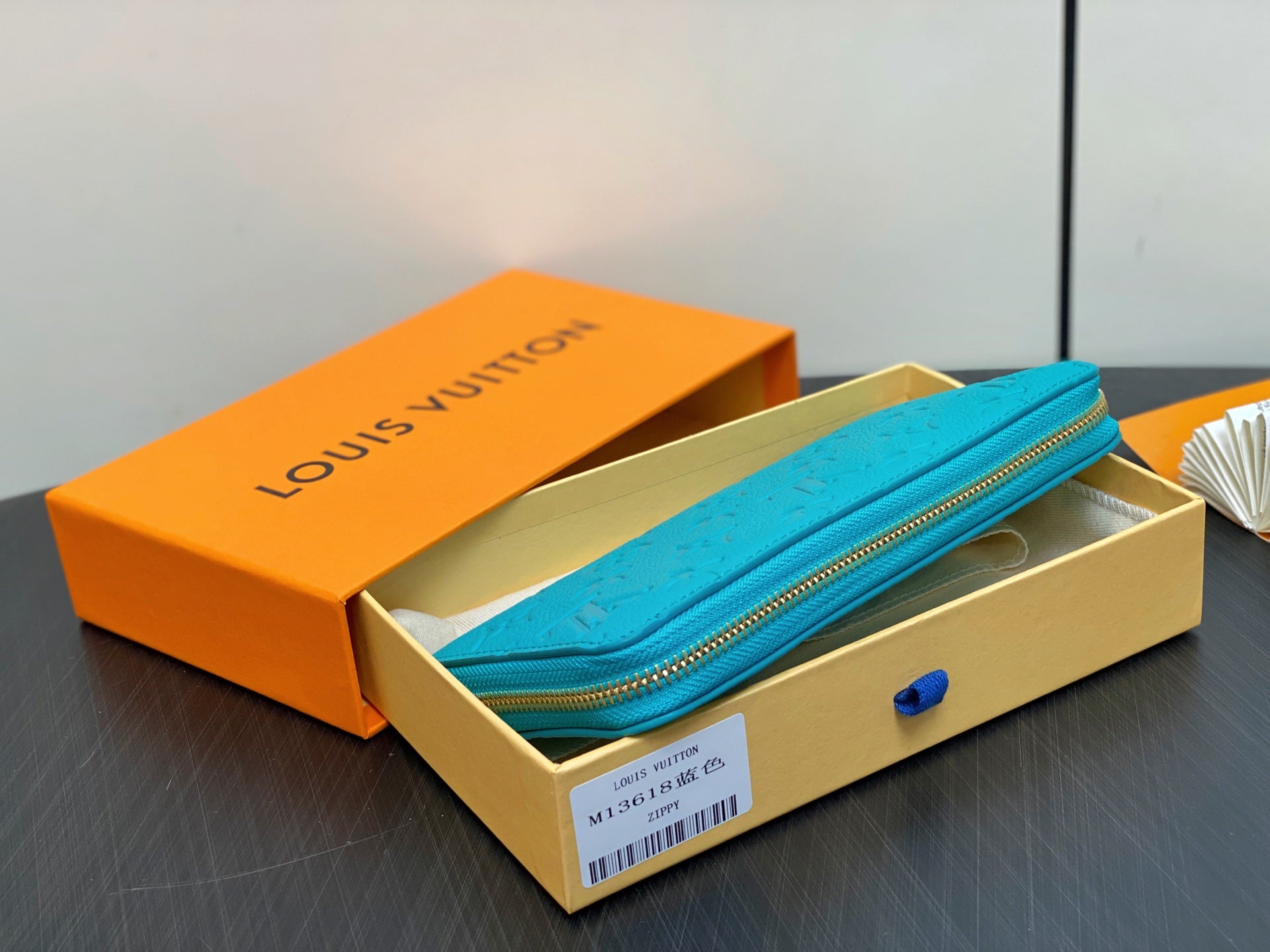 LV Ã— TM Zipper Wallet Blue Gold Leather 329915