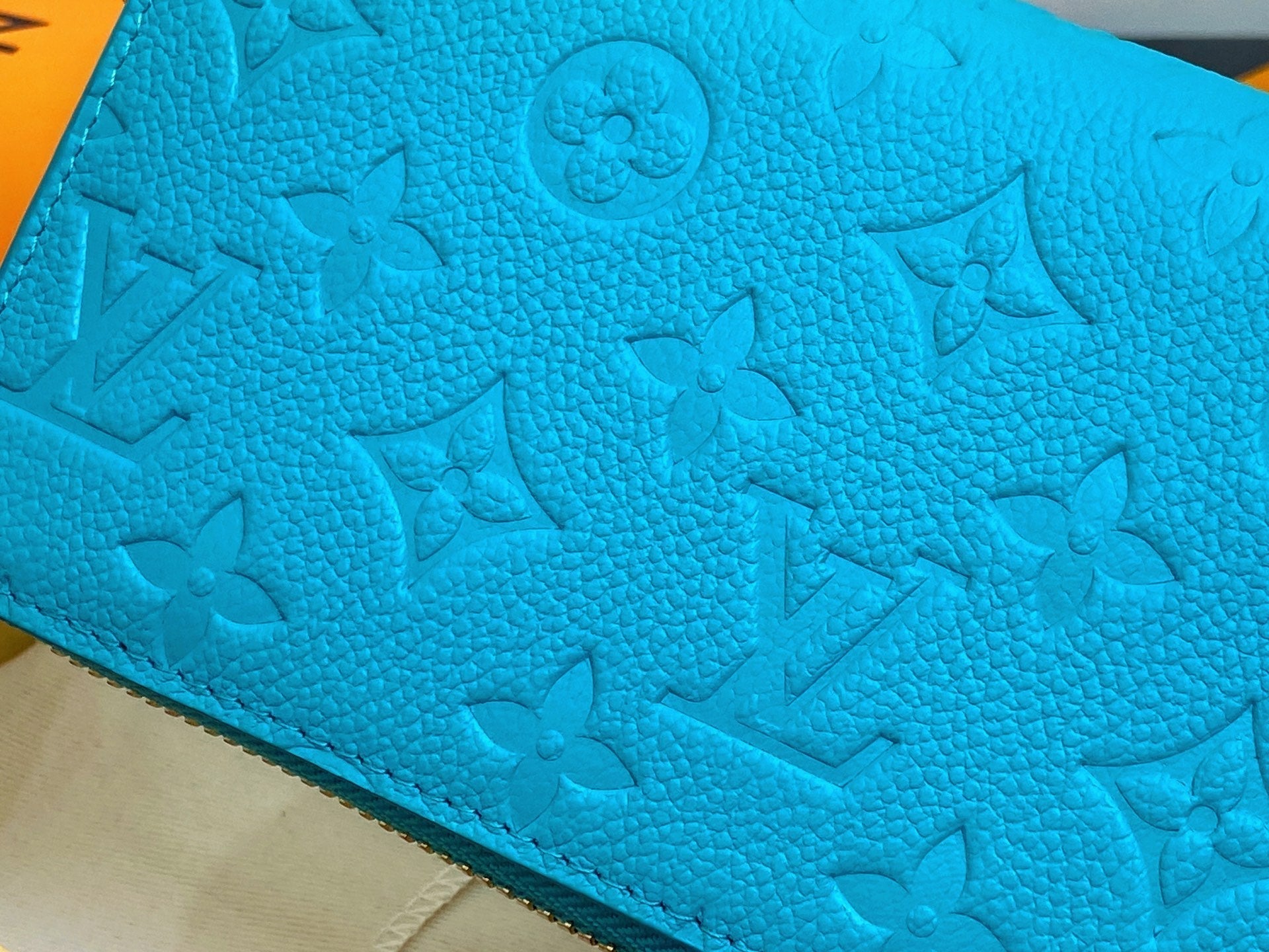LV Ã— TM Zipper Wallet Blue Gold Leather 329915