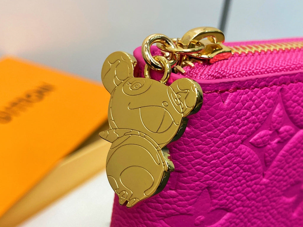 LV Ã— TM Zipper Wallet Pink Gold Leather 329895