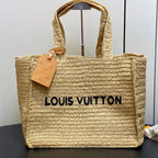 LV Summer Shopper Tote MM 44cm Beige Raffia