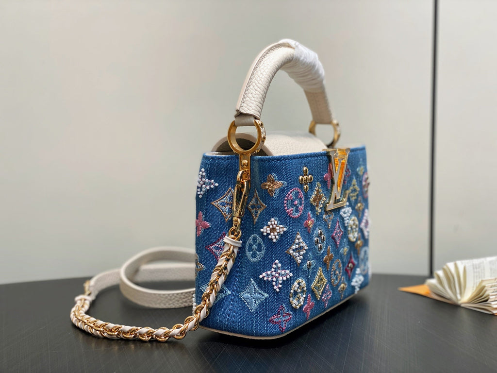 LV Capucines 21cm Bag Blue mix Colors Denim Leather 338217
