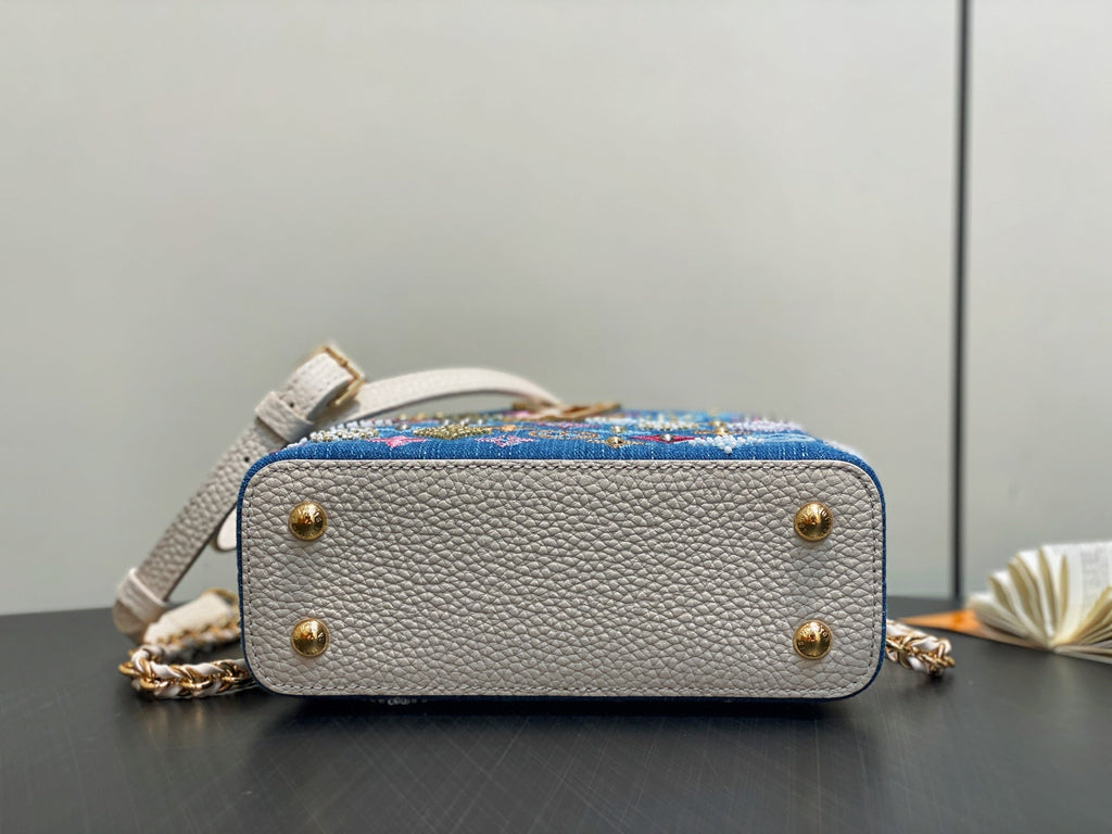 LV Capucines 21cm Bag Blue mix Colors Denim Leather 338217