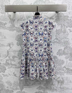 CD Short Dress White Cotton Muslin with Multicolor Motif