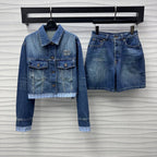 Miu Blue Washed Denim Blouson Jacket