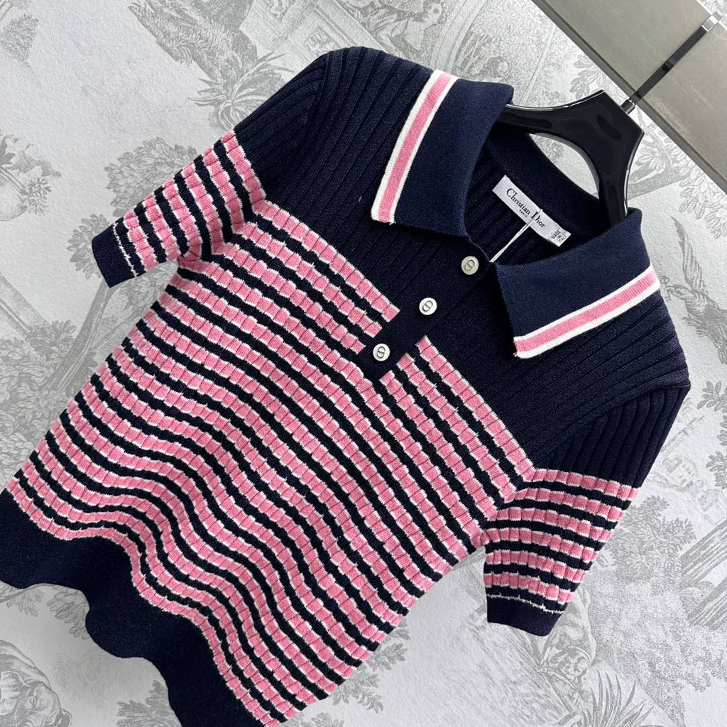 Dior 25 Polo T-Shirt Night Blue mix Pink Linen 232265