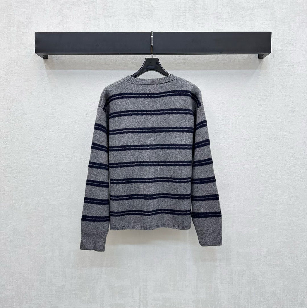 Miu Miu 25 Cardigan Grey Mix Navy Wool 303603