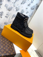 LV x Timberland Ankle Boots 35mm Black Monogram Suede