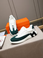 HM Men's Bouncing Sneakers White Green Sheepskin Suede 664382