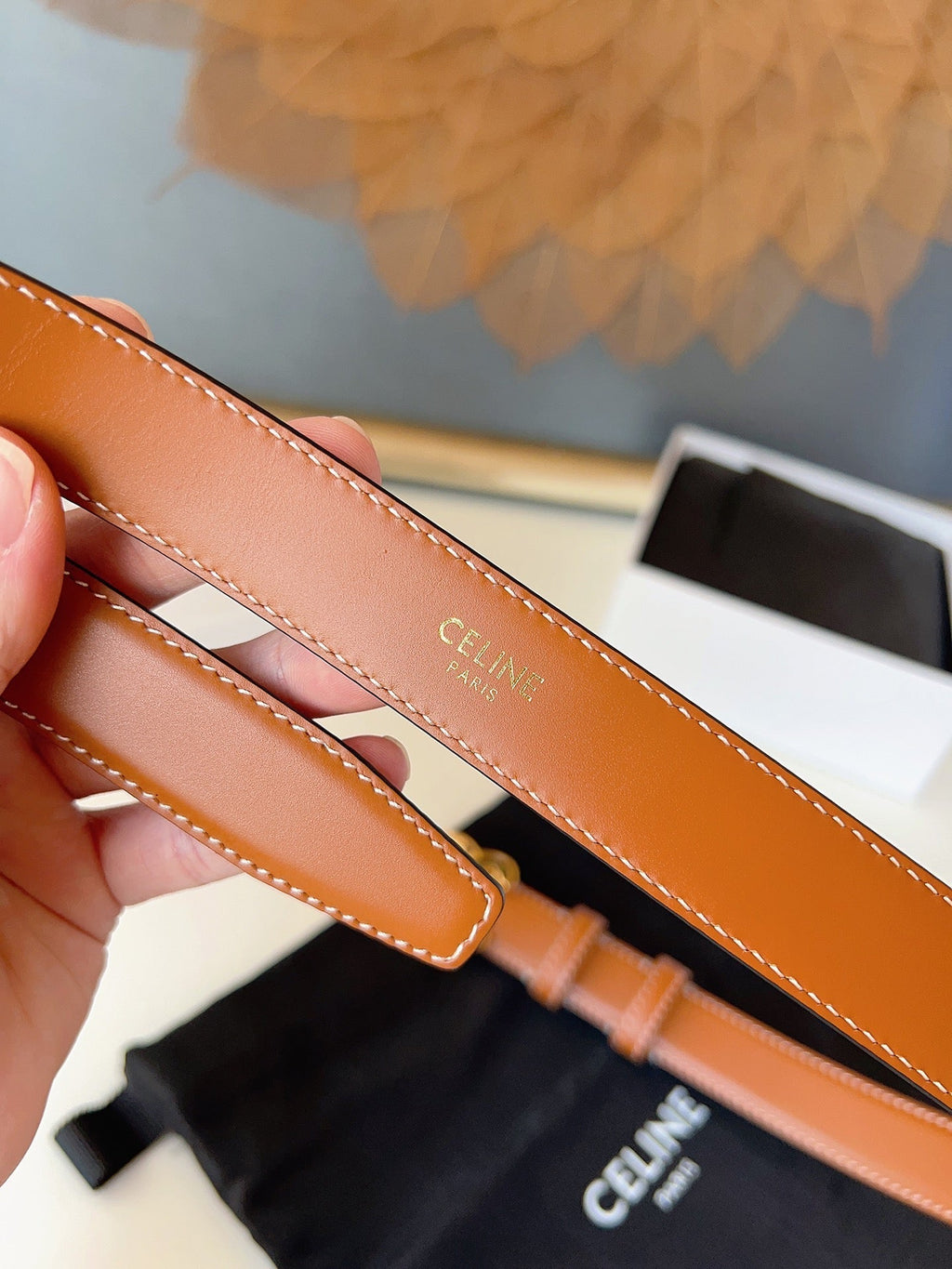 CL Black 25mm Triomphe Enamel Belt Camel Brown Cowhide 616416