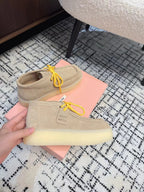 Miu Ankle Boots Beige Cow Suede