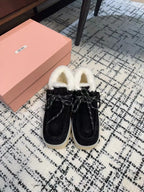 Miu Ankle Boots Black Fleece Lining Cow Suede