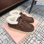 Miu Ankle Boots Chocolate Brown Fleece Lining Cow Suede