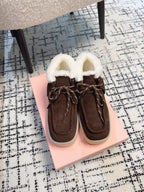Miu Ankle Boots Chocolate Brown Fleece Lining Cow Suede