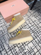 Miu Ankle Boots Light Brown Fleece Lining Cow Suede
