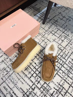 Miu Ankle Boots Cinnamon Brown Fleece Lining Cow Suede