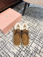 Miu Ankle Boots Cinnamon Brown Fleece Lining Cow Suede