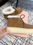Miu Ankle Boots Cinnamon Brown Fleece Lining Cow Suede