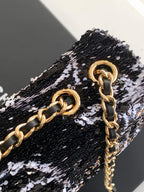 CC 24S Flap Bag Mini 21cm Black White Sequin Gold Hardware 238439