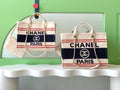 CC 25C ToTe  Bag Beige Navy Blue Canvas Fabric 238518