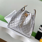 CC 25C Hobo Bags 40cm Silver Metalic Grained Calfskin