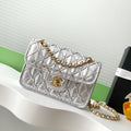 CC 25C Flap Bag 19cm Silver Metalic Quilted Lambskin