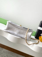 CC 25C Flap Bag 25cm Silver Metalic Quilted Lambskin