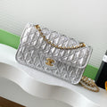 CC 25C Flap Bag 25cm Silver Metalic Quilted Lambskin