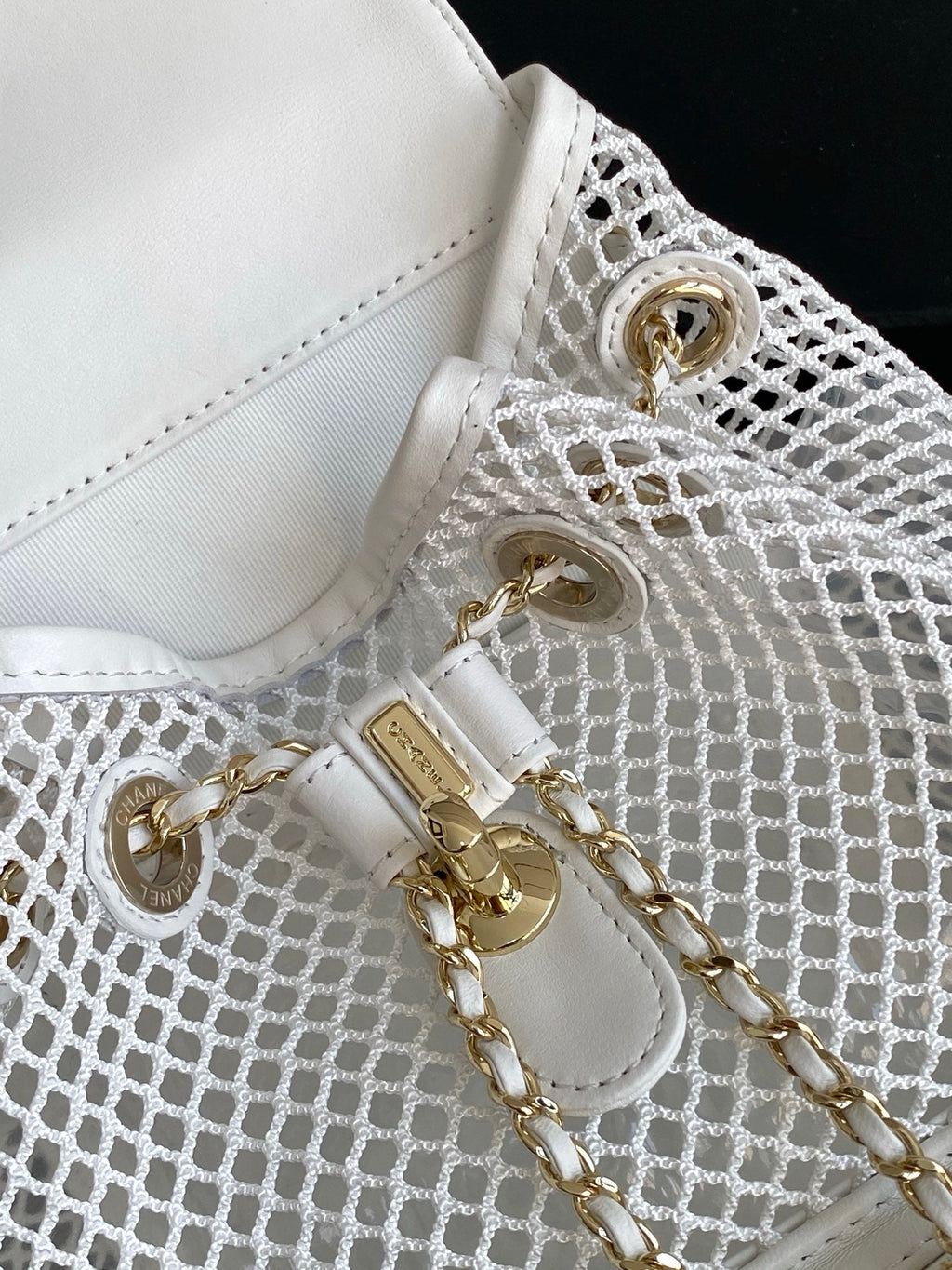 cc 25S Backpack 25cm White Mesh Calfskin