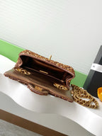 cc 25S Flap Bag 21cm Brown Gold Sequin Calfskin