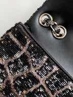 cc 25S Flap Bag 21cm Black Silver Sequin Calfskin