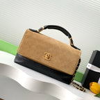 CC 25A Flap Bag 29cm Beige Suede Black Calfskin
