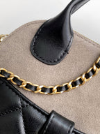 CC 25A Clutch With Chain 18cm Grey Suede Black Calfskin