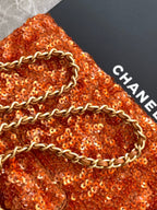 Chanel 2025 Kelly Bag 19cm Vibrant Orange Sequin Leather 319628