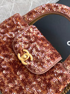 Chanel 2025 Kelly Bag 19cm Pinkish-brown Sequin Leather 319629