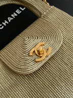CC 2025 Woven Bag 19cm Gold Raffia Leather 296398