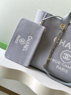 CC 2025 Deauville Tote Bag Light Gray Canvas